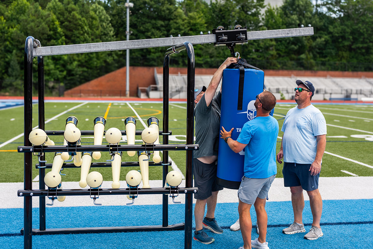 The assembled PowerBlast sled on the Cambridge practice field